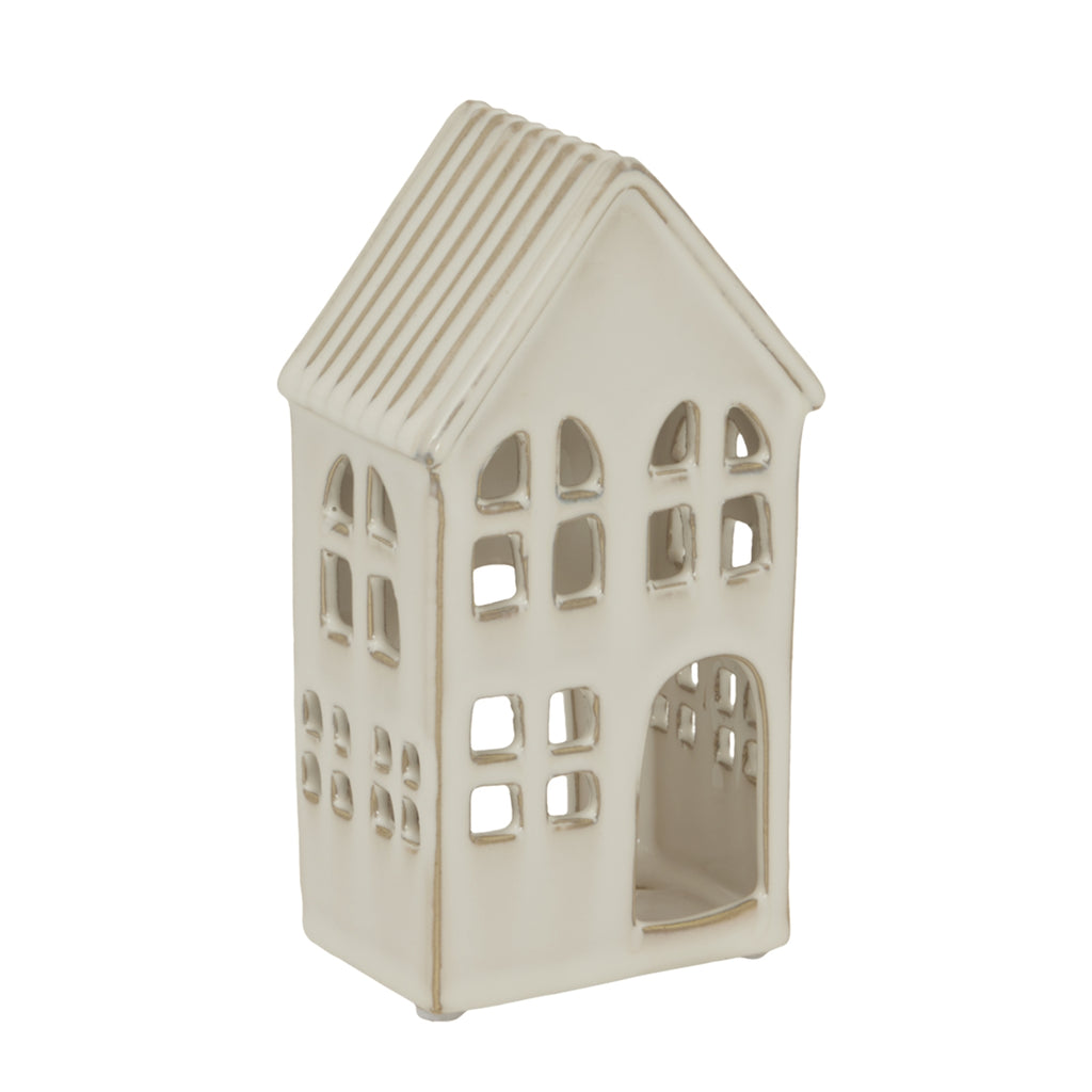 Large White Ceramic House Tea Light Holder – alternate view 2