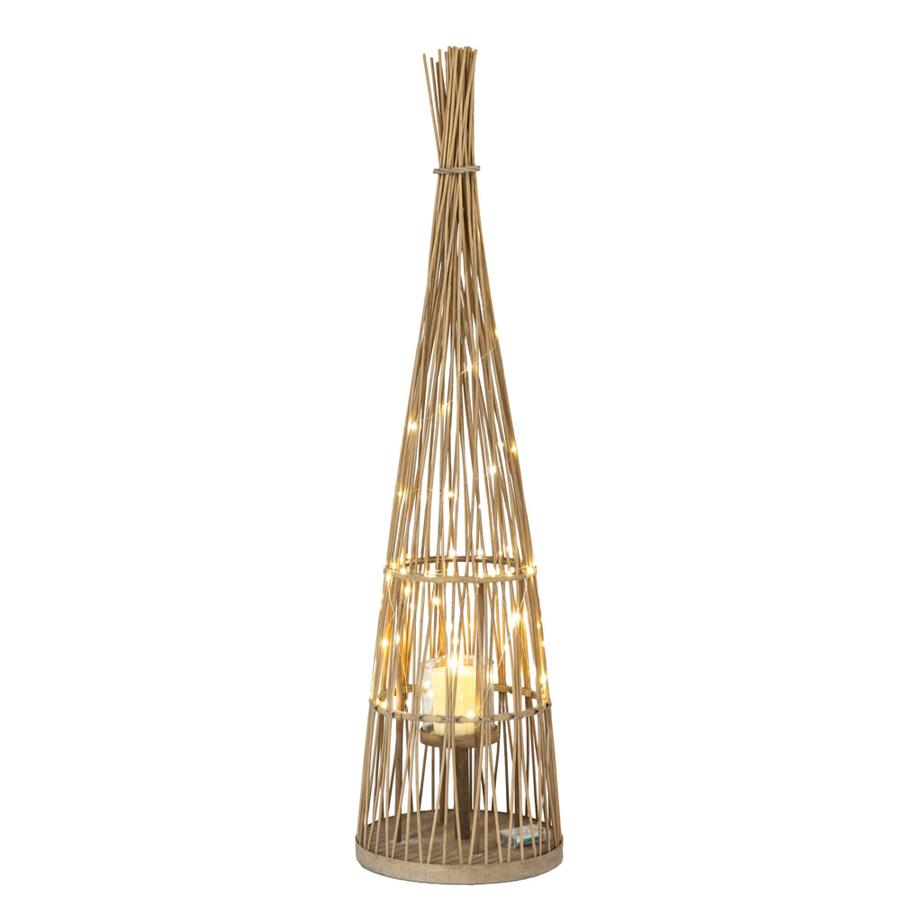 Large Conical Wicker Lantern With Glass Holder & LED Lights – alternate view 2