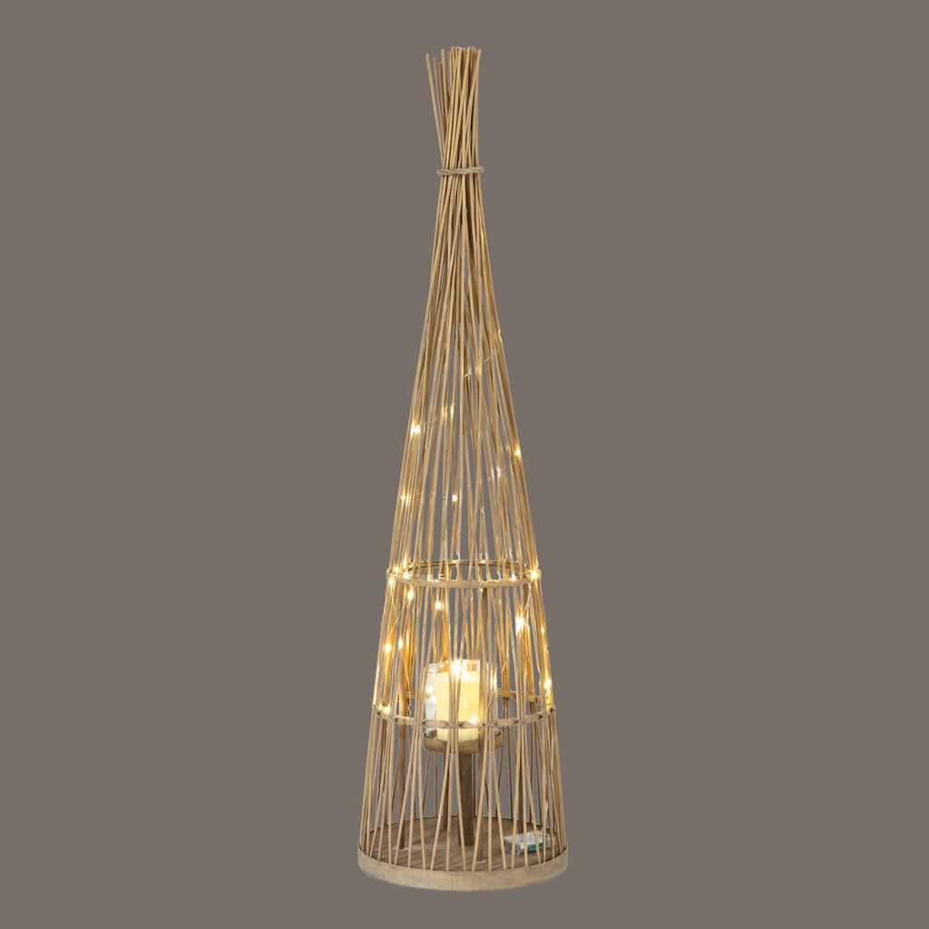 Large Conical Wicker Lantern With Glass Holder & LED Lights – alternate view 4