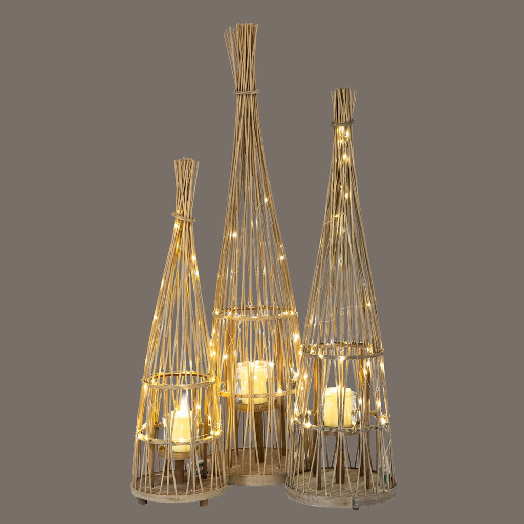 Large Conical Wicker Lantern With Glass Holder & LED Lights – alternate view 5