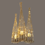 Large Conical Wicker Lantern With Glass Holder & LED Lights – alternate view 5