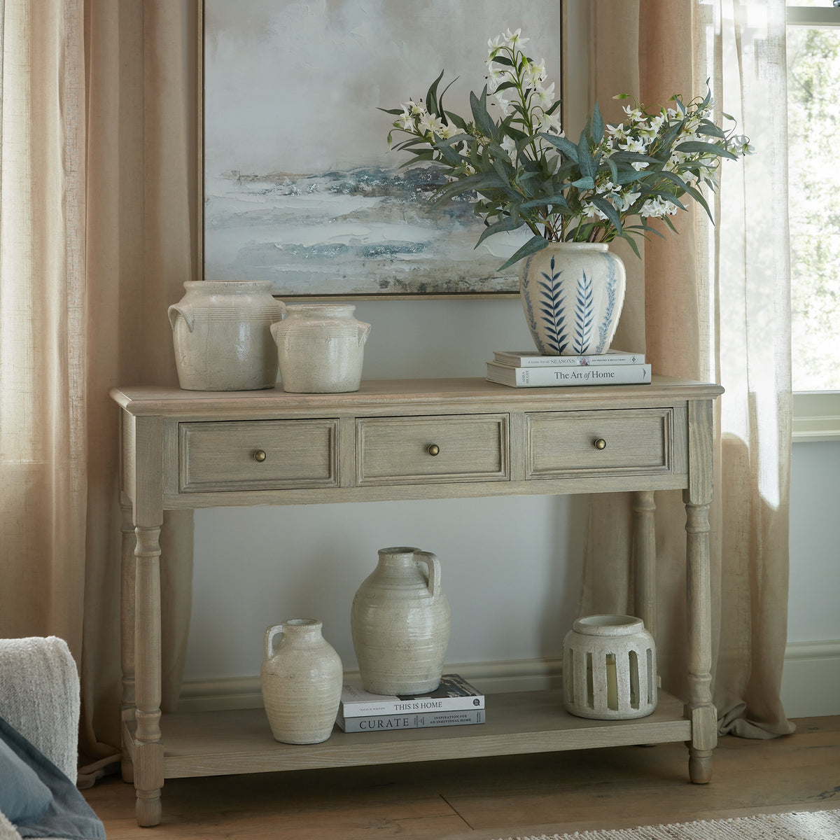 Delphine Collection 3 Drawer Console With Shelf