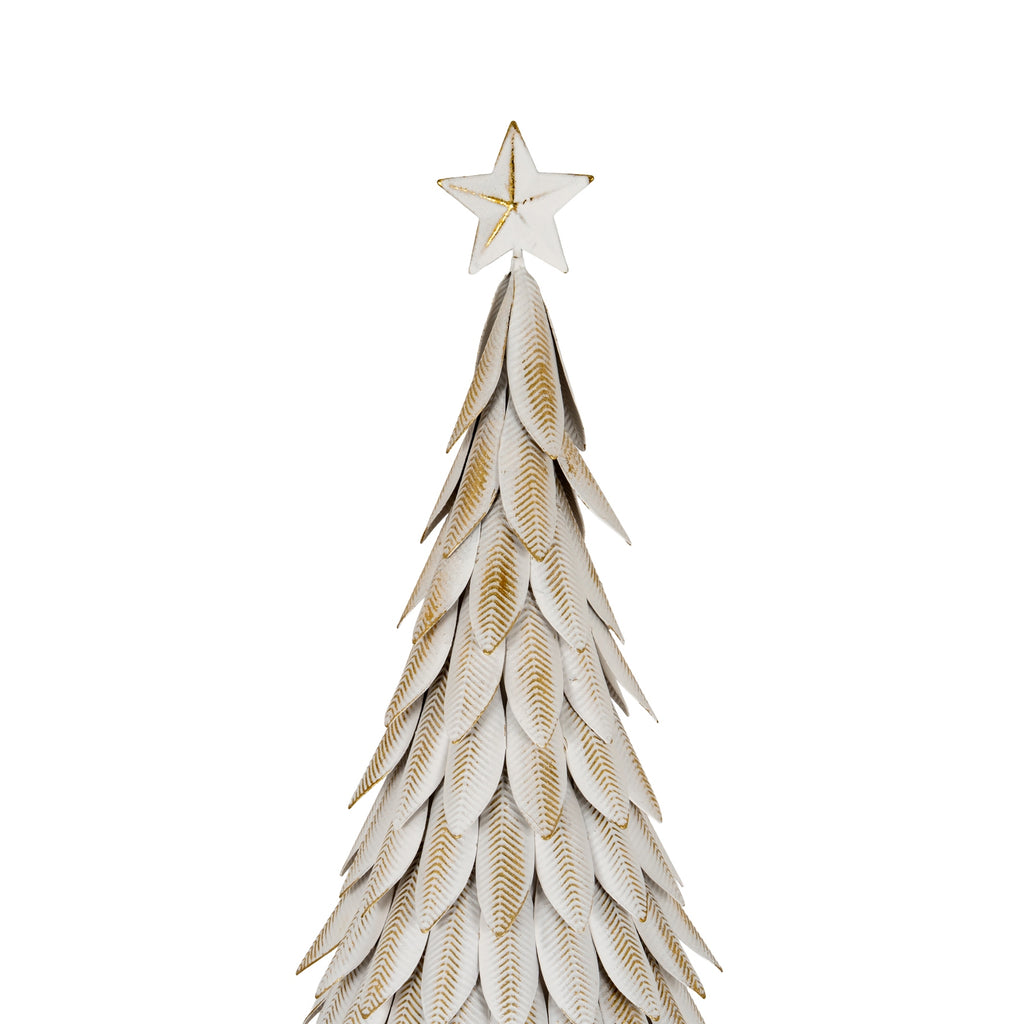 Medium White Metal Christmas Tree on Wooden Stand