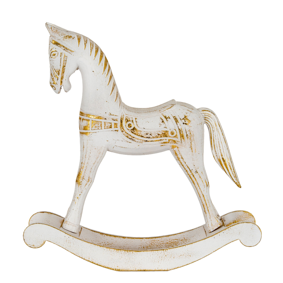 Large Whitewashed Wooden Rocking Horse