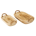 Set Of 2 Artisan Deep Rectangular Trays With Rope Handles