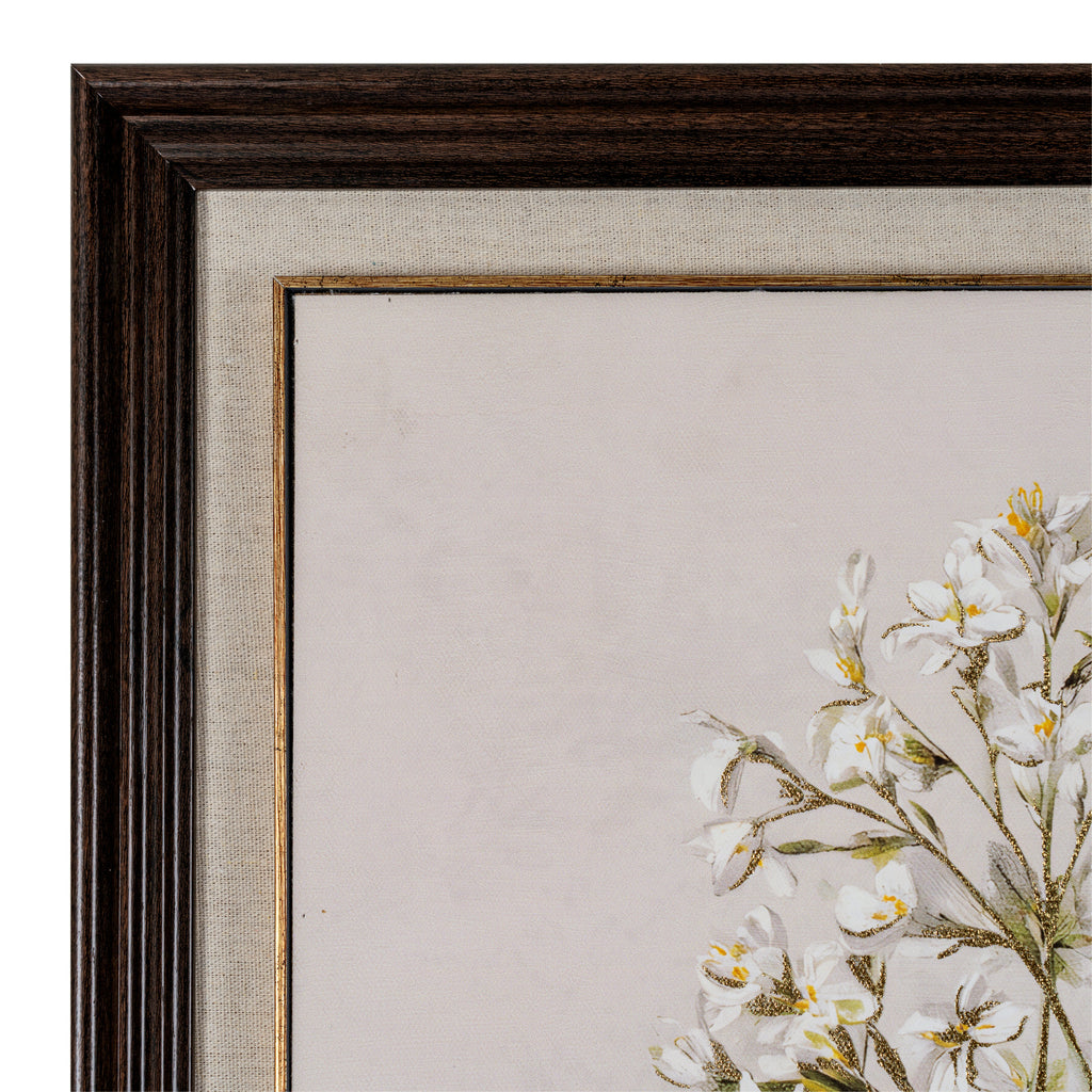 Flora & Fauna Collection White Wildflower on Linen in Frame