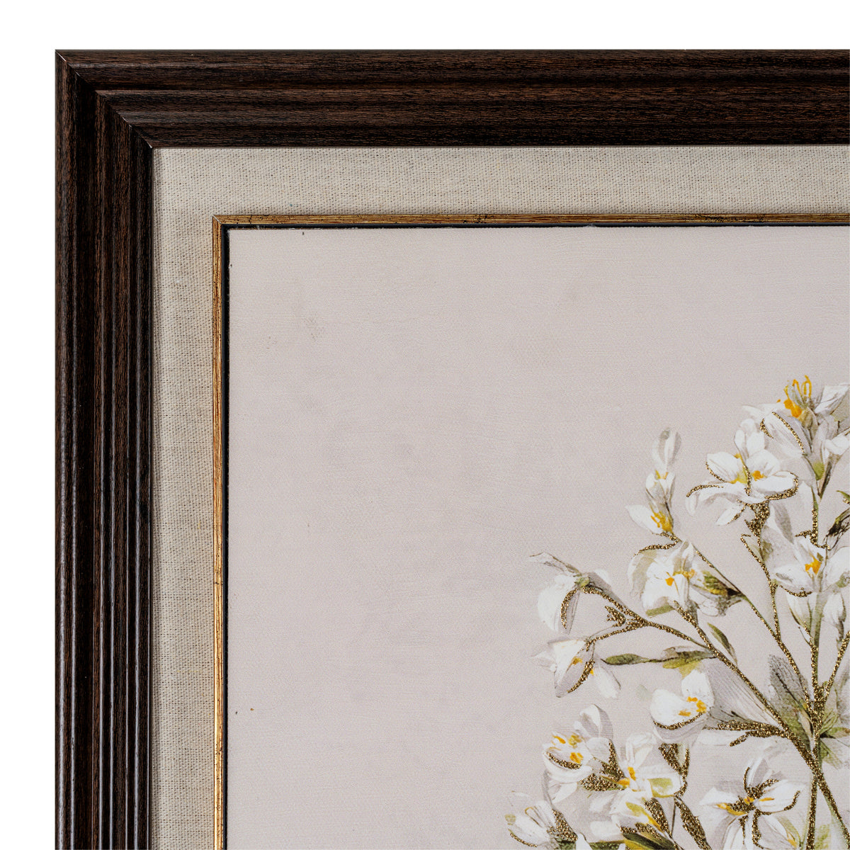 Flora & Fauna Collection White Wildflower on Linen in Frame