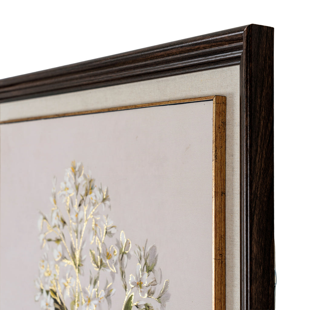 Flora & Fauna Collection White Wildflower on Linen in Frame