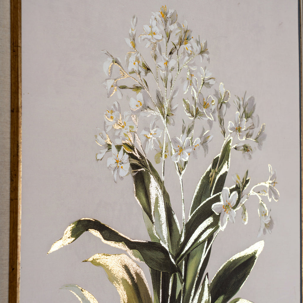 Flora & Fauna Collection White Wildflower on Linen in Frame