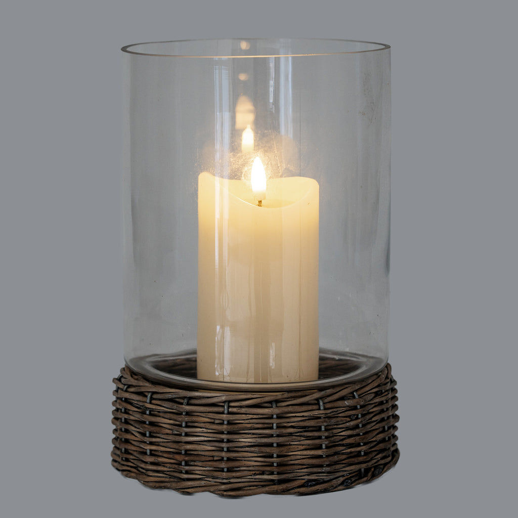 Briar Collection Hurricane Lantern With Wicker Tray