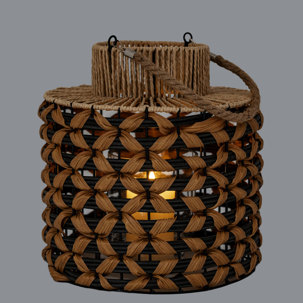 Large Woven Wicker Lantern With Jute Handle