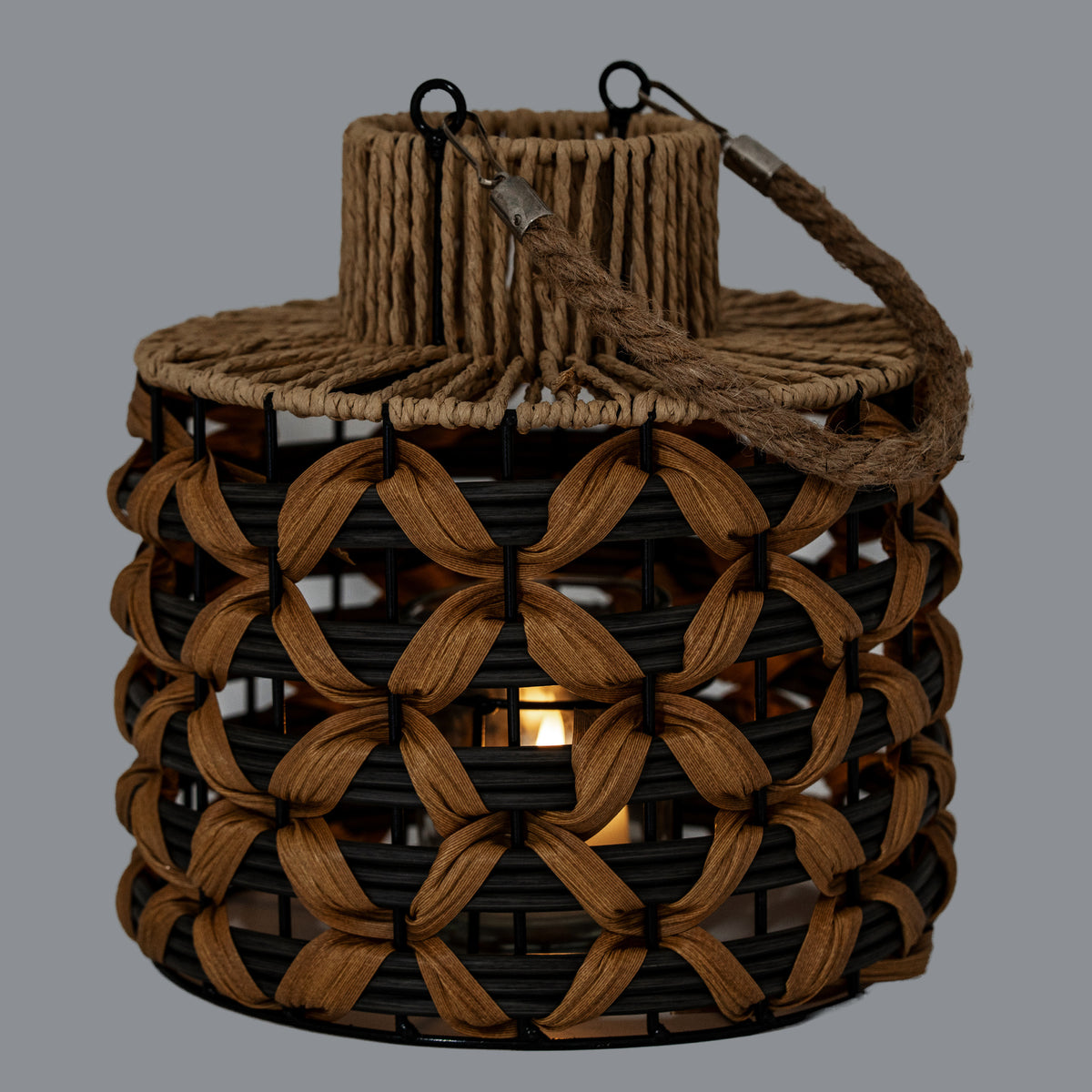 Woven Wicker Lantern With Jute Handle