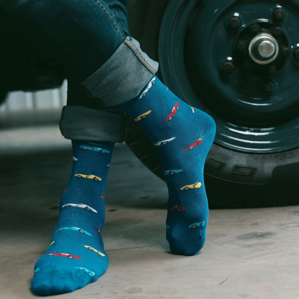 Blue Classic Car Bamboo-Blend Socks