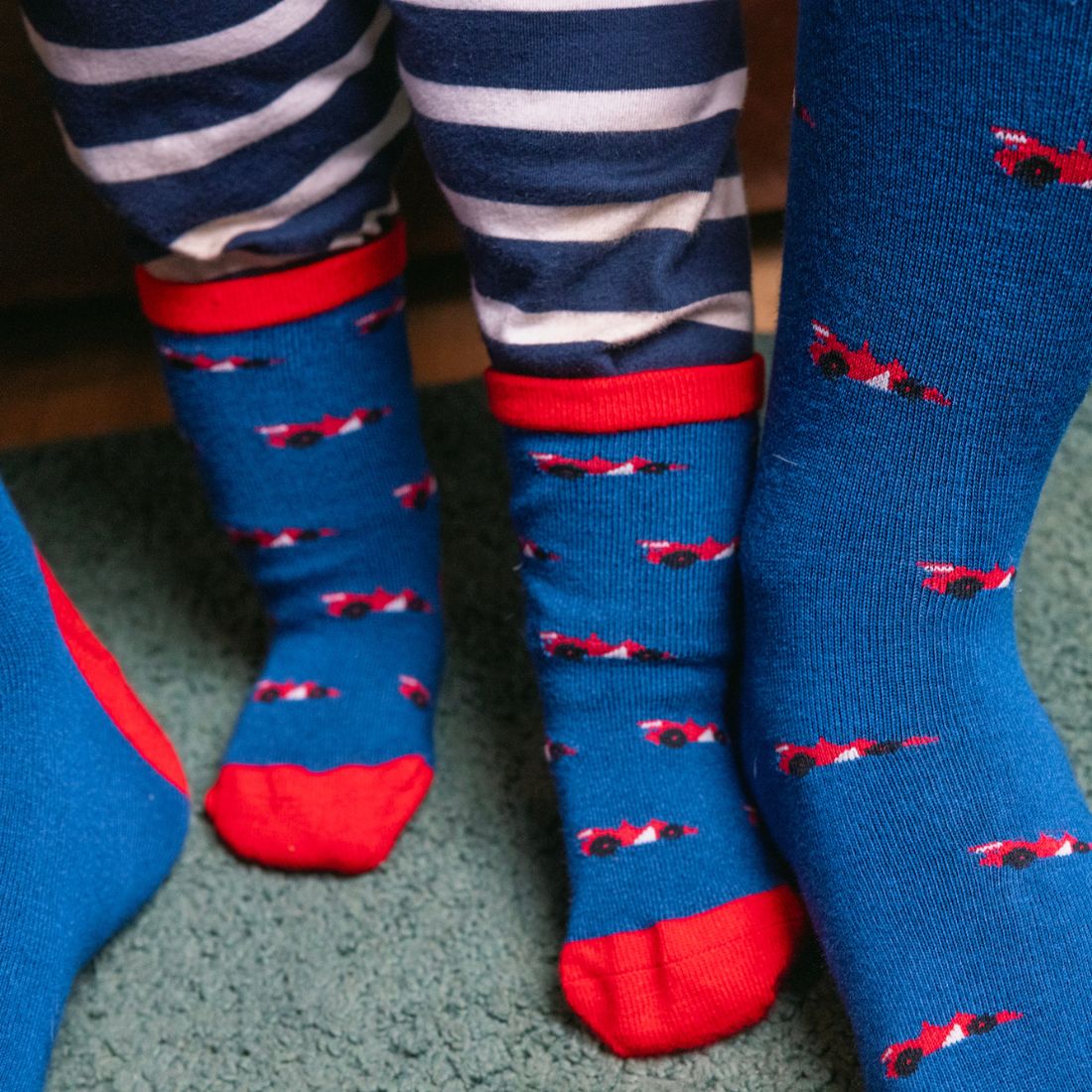 Racing Cars Matching Bamboo-Blend Sock Set, Adult & Child