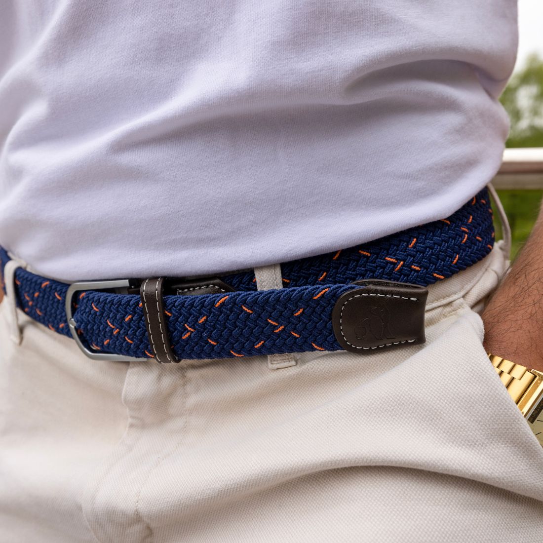 Navy & Orange Dot Recycled Woven Belt