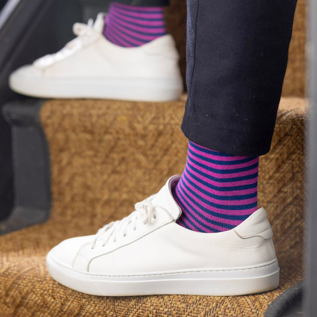 Rich Pink Narrow Striped Bamboo-Blend Socks