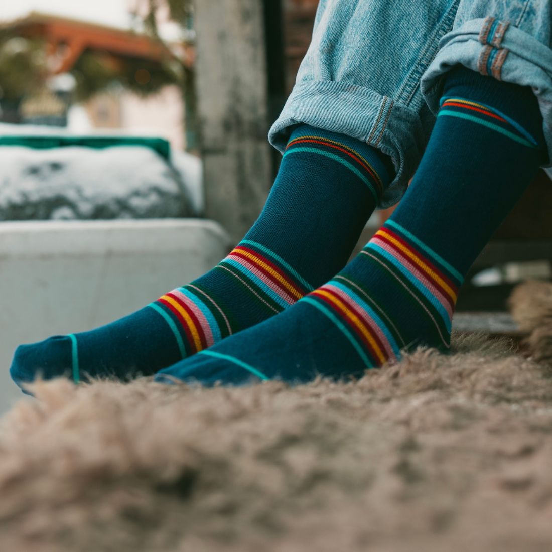 Royal Blue Multi Stripe Bamboo-Blend Socks