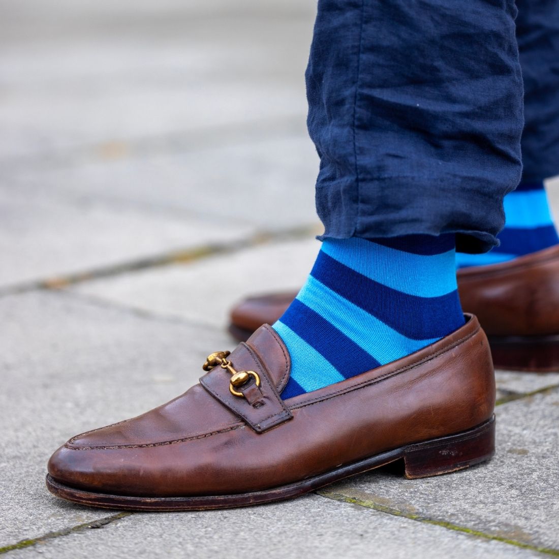 Sky Blue Striped Comfort Cuff Bamboo-Blend Socks