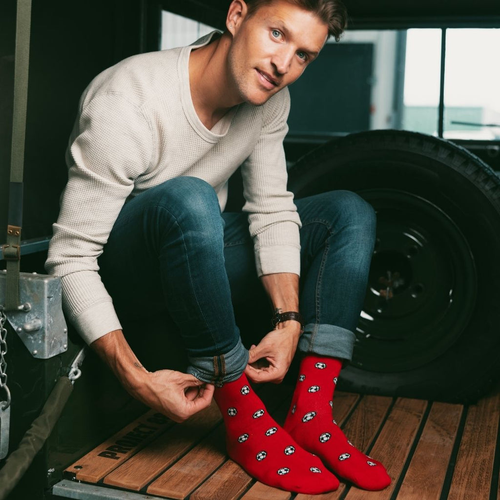 Red Football Bamboo-Blend Socks