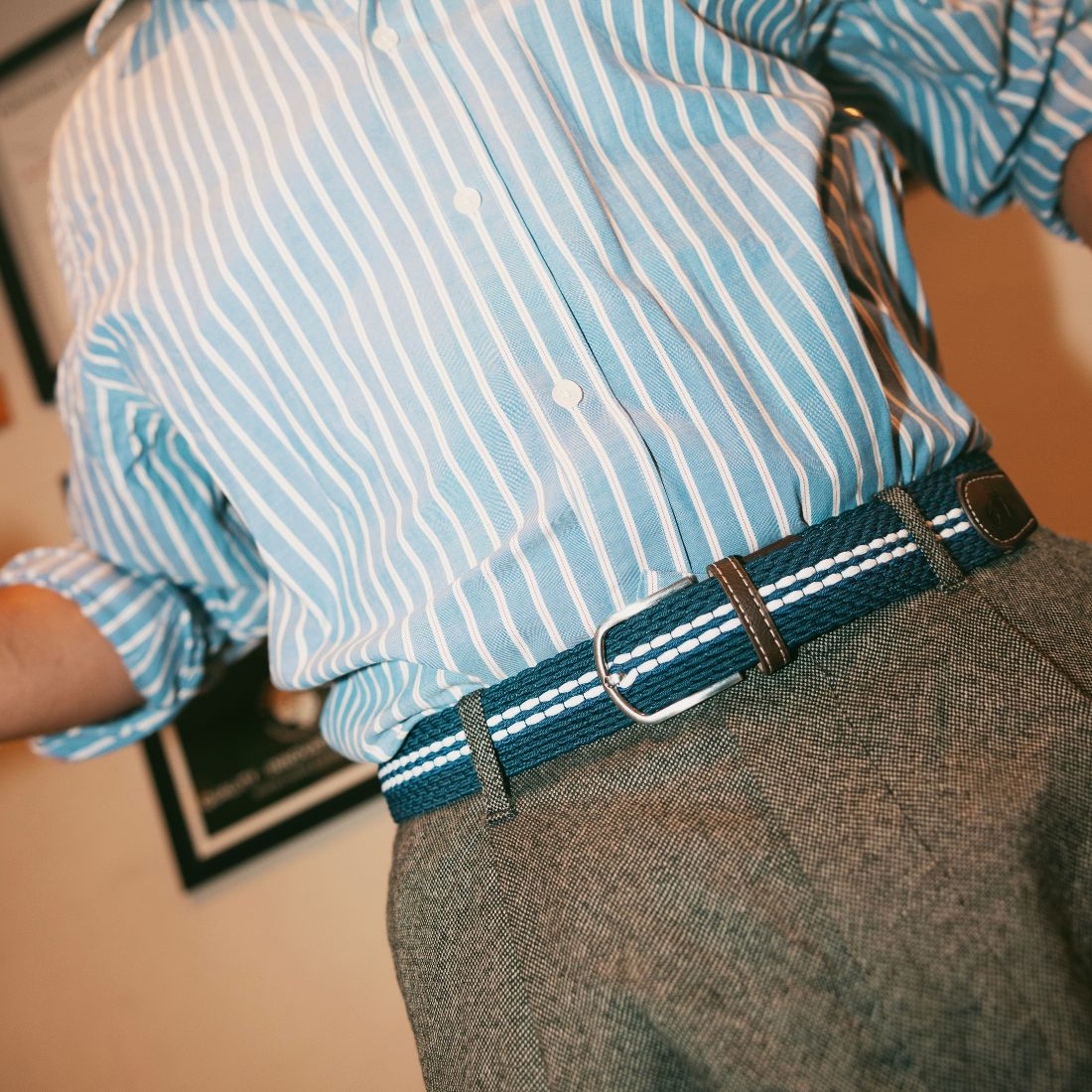 White Fine Stripe Recycled Woven Belt