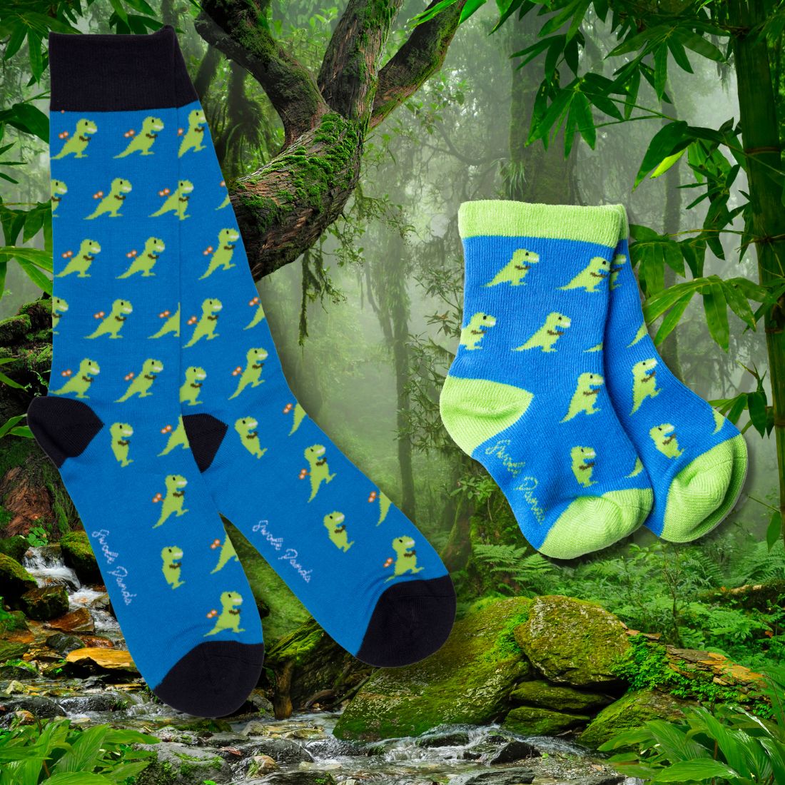T-Rex Matching Bamboo-Blend Sock Set, Adult & Child