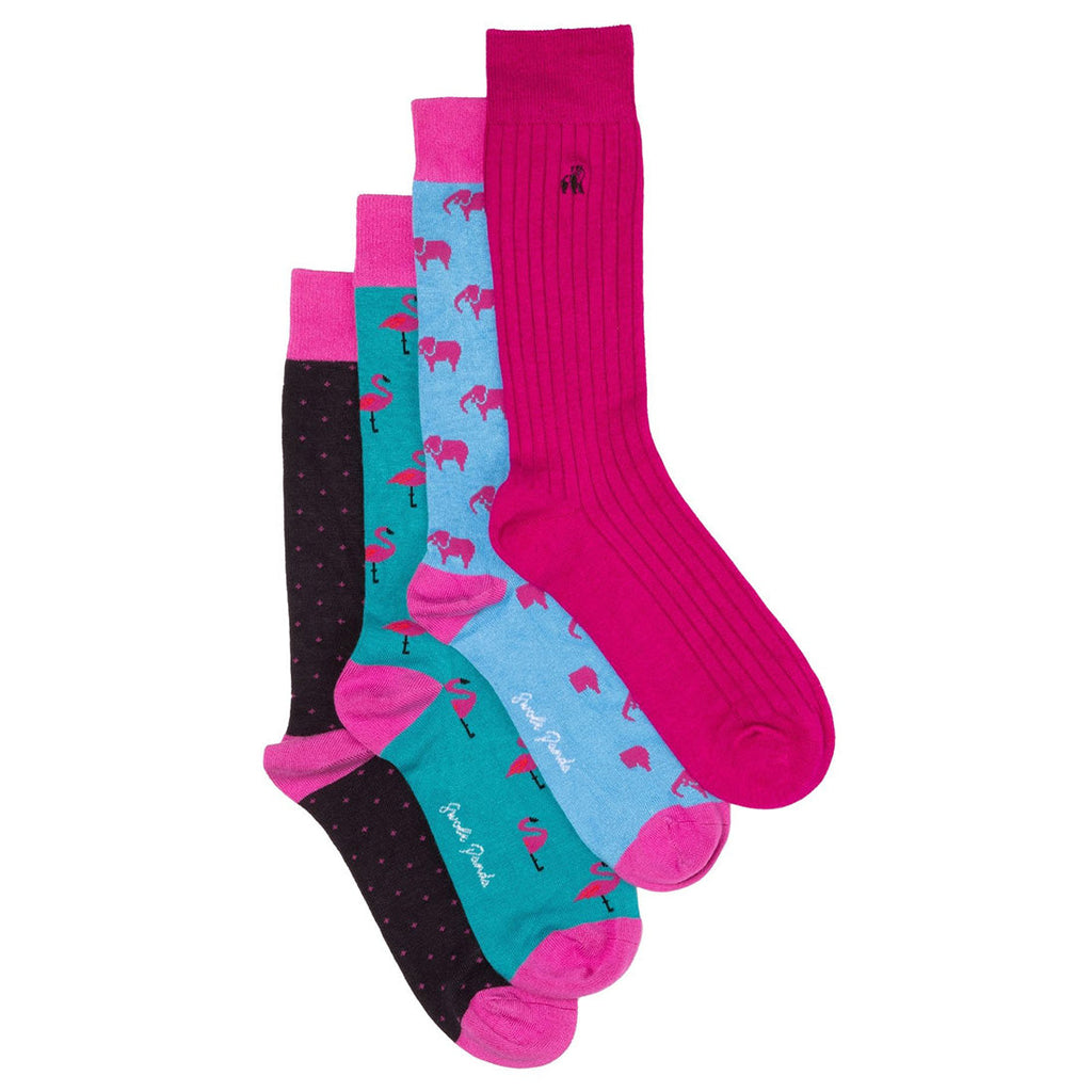 Elephant & Flamingo Bamboo-Blend Sock Bundle, 4 Pairs