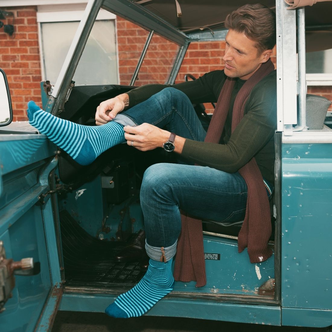 Sky Blue Narrow Striped Bamboo-Blend Socks