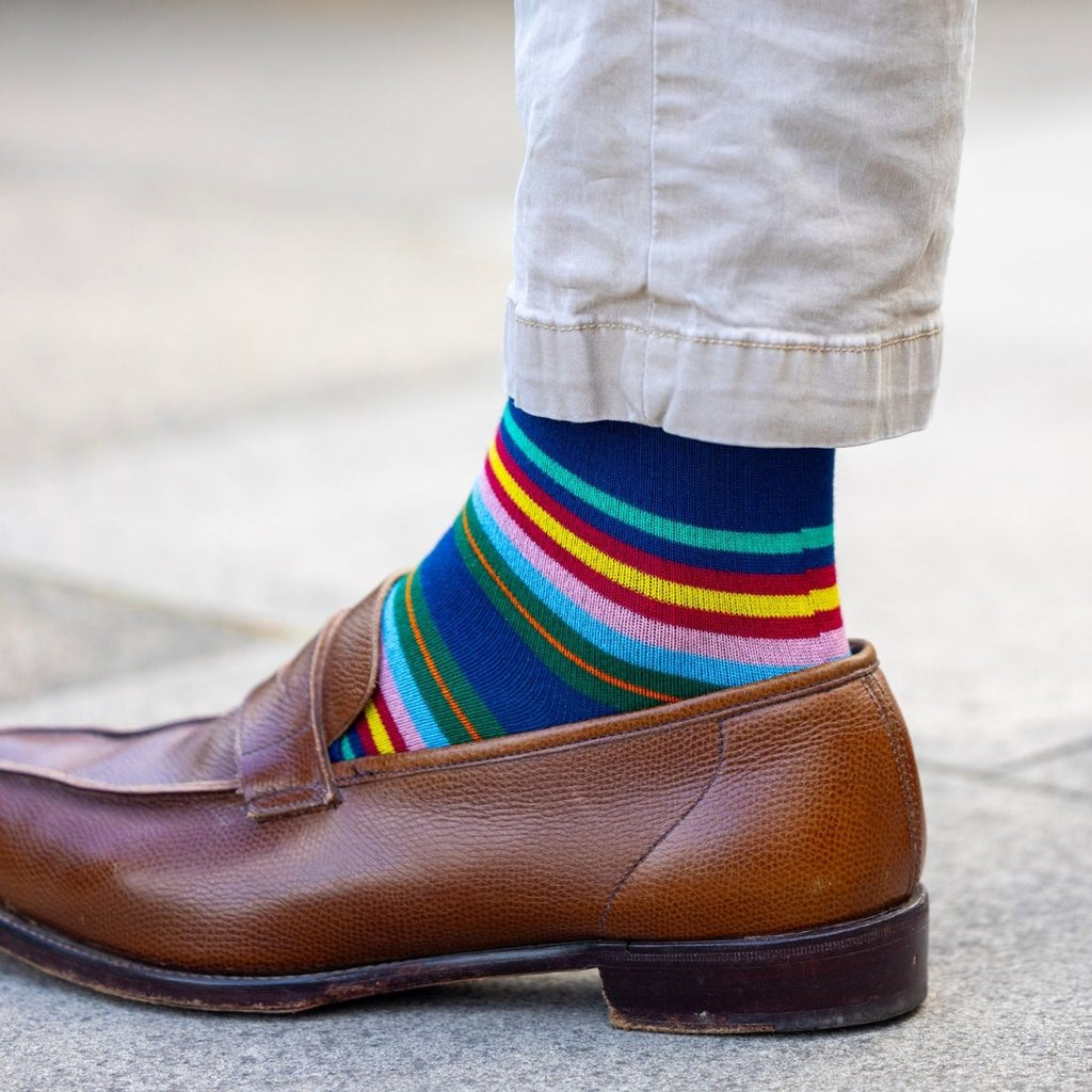 Royal Blue Multi Stripe Bamboo-Blend Socks