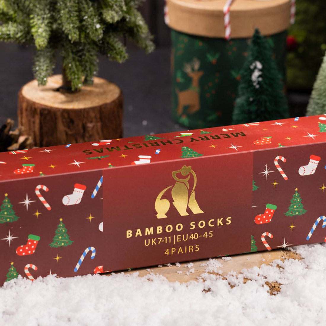 Red Bamboo-Blend Sock Gift Box, 4 Pairs