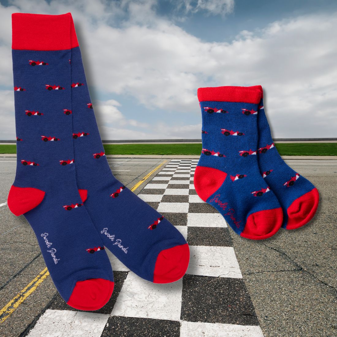 Racing Cars Matching Bamboo-Blend Sock Set, Adult & Child
