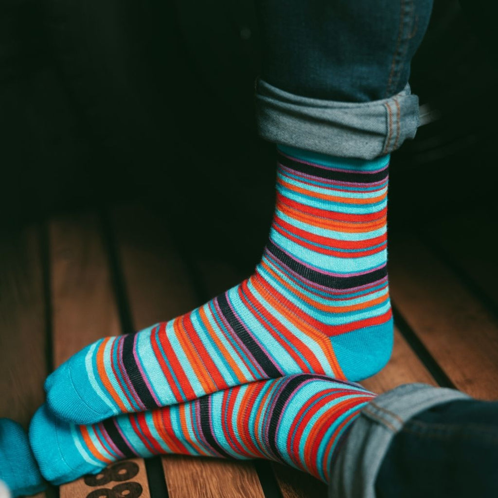 Blue & Red Narrow Striped Bamboo-Blend Socks