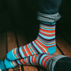 Blue & Red Narrow Striped Bamboo-Blend Socks