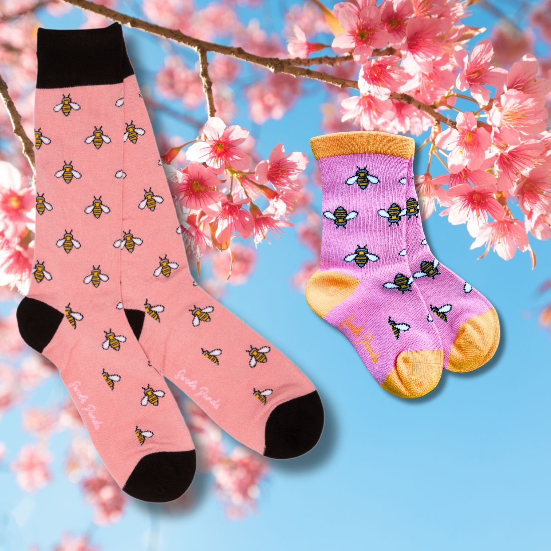 Bumblebee Matching Bamboo-Blend Sock Set, Adult & Child