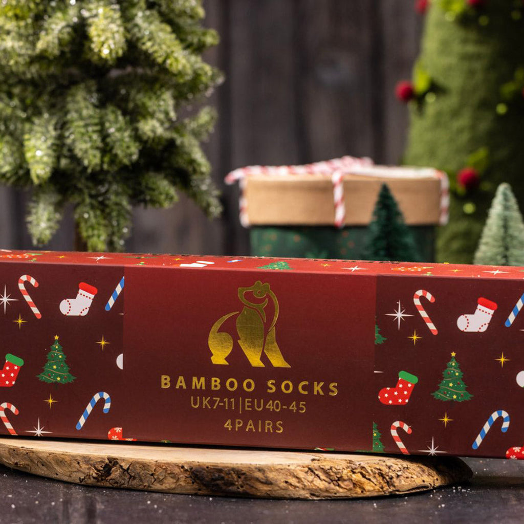Red Bamboo-Blend Sock Gift Box, 4 Pairs