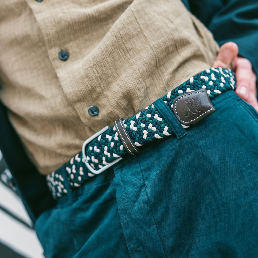 Navy & Green Zigzag Recycled Woven Belt