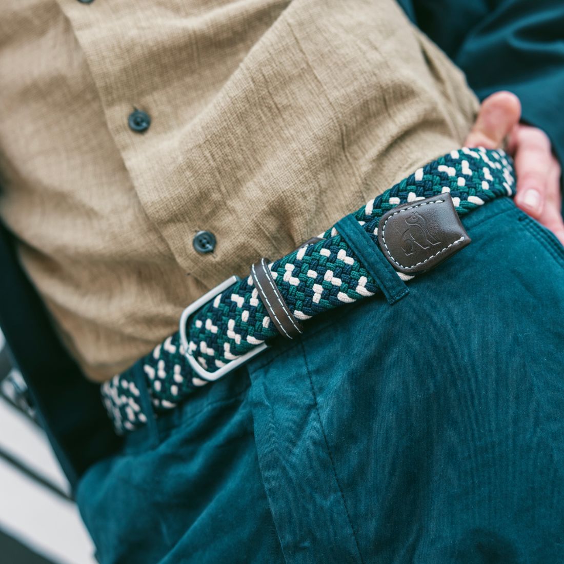 Navy & Green Zigzag Recycled Woven Belt