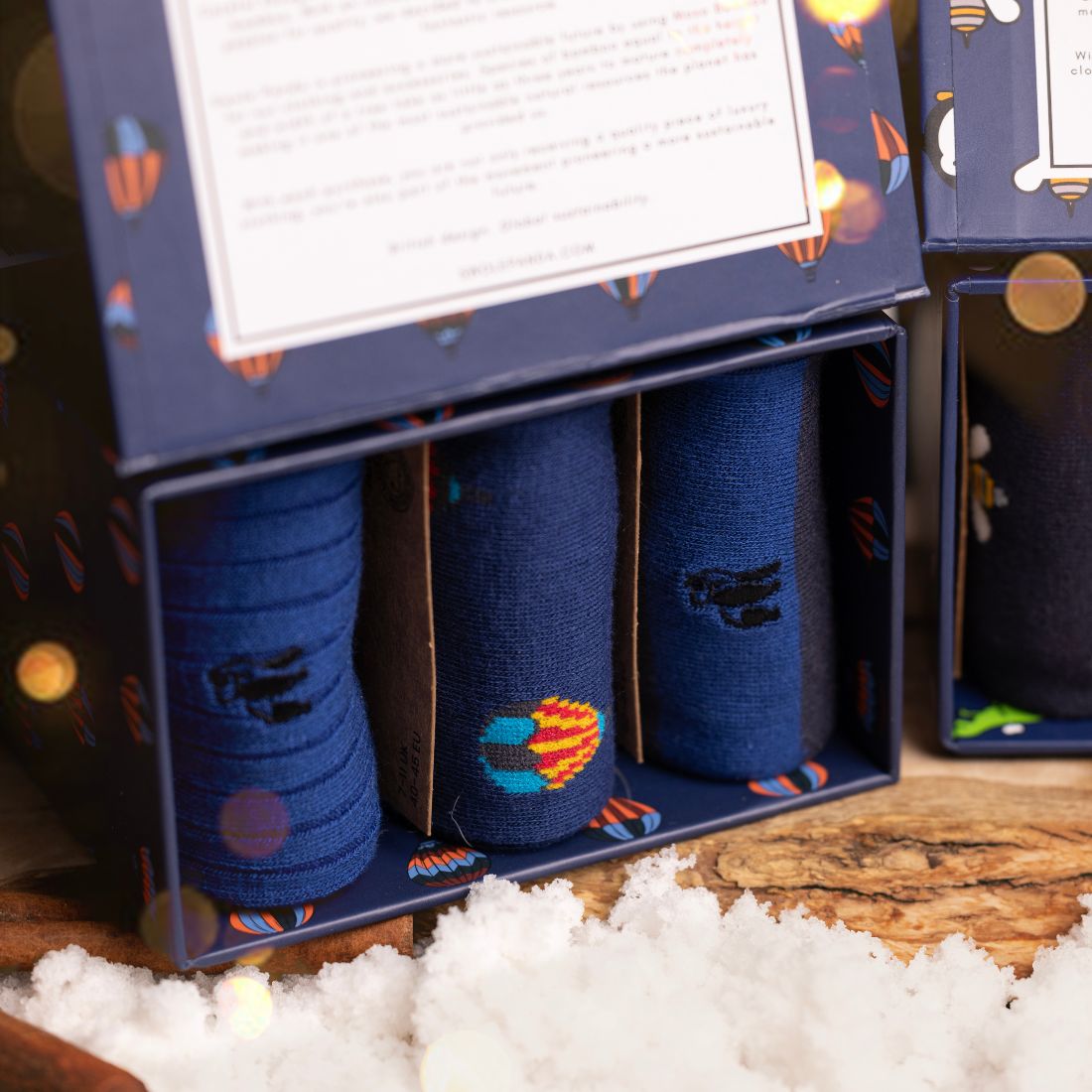 Hot Air Balloon Bamboo-Blend Sock Gift Box, 3 Pairs