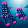 Sharks Matching Bamboo-Blend Sock Set, Adult & Child