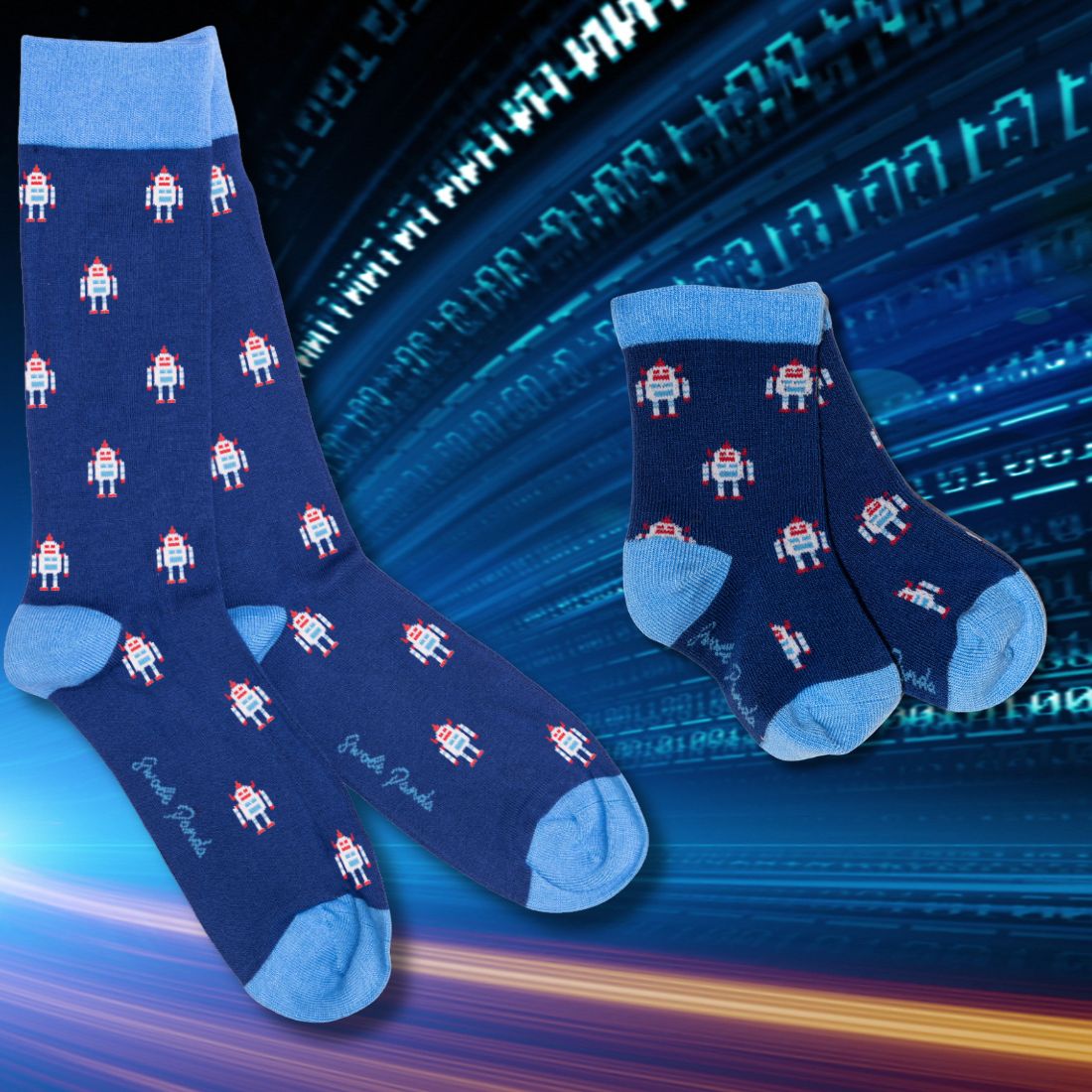 Robot Matching Bamboo-Blend Sock Set, Adult & Child