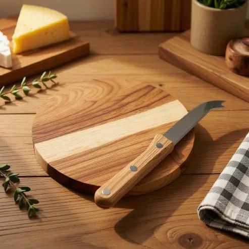 Acacia Cheese Set, Knife and Board