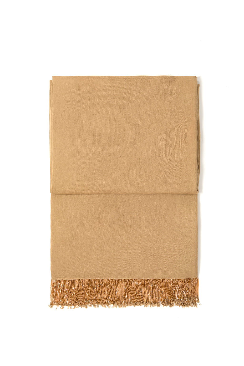 Beige Pashmina Shawl with Beaded Tassels