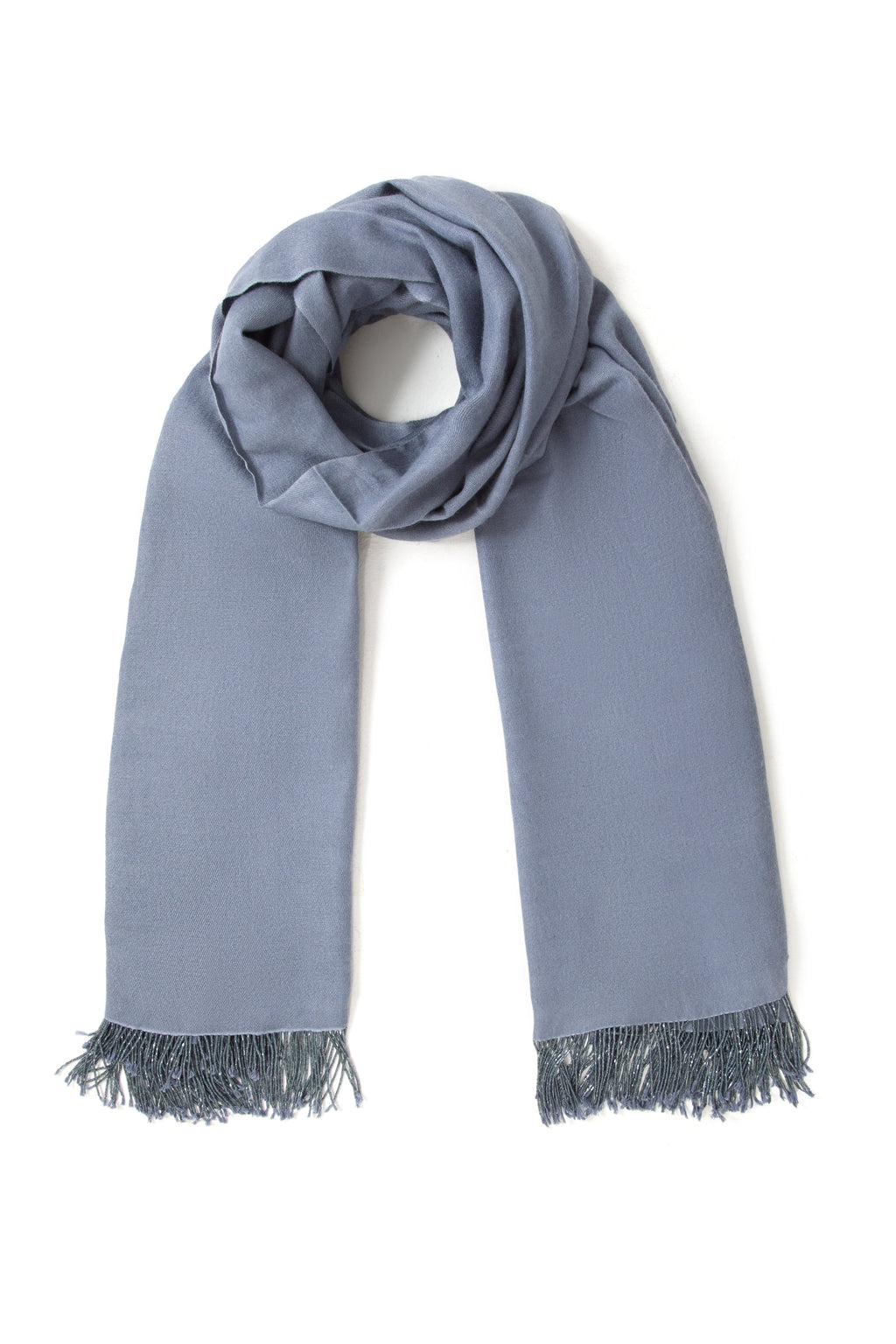 Grey Pashmina Shawl with Beaded Tassels