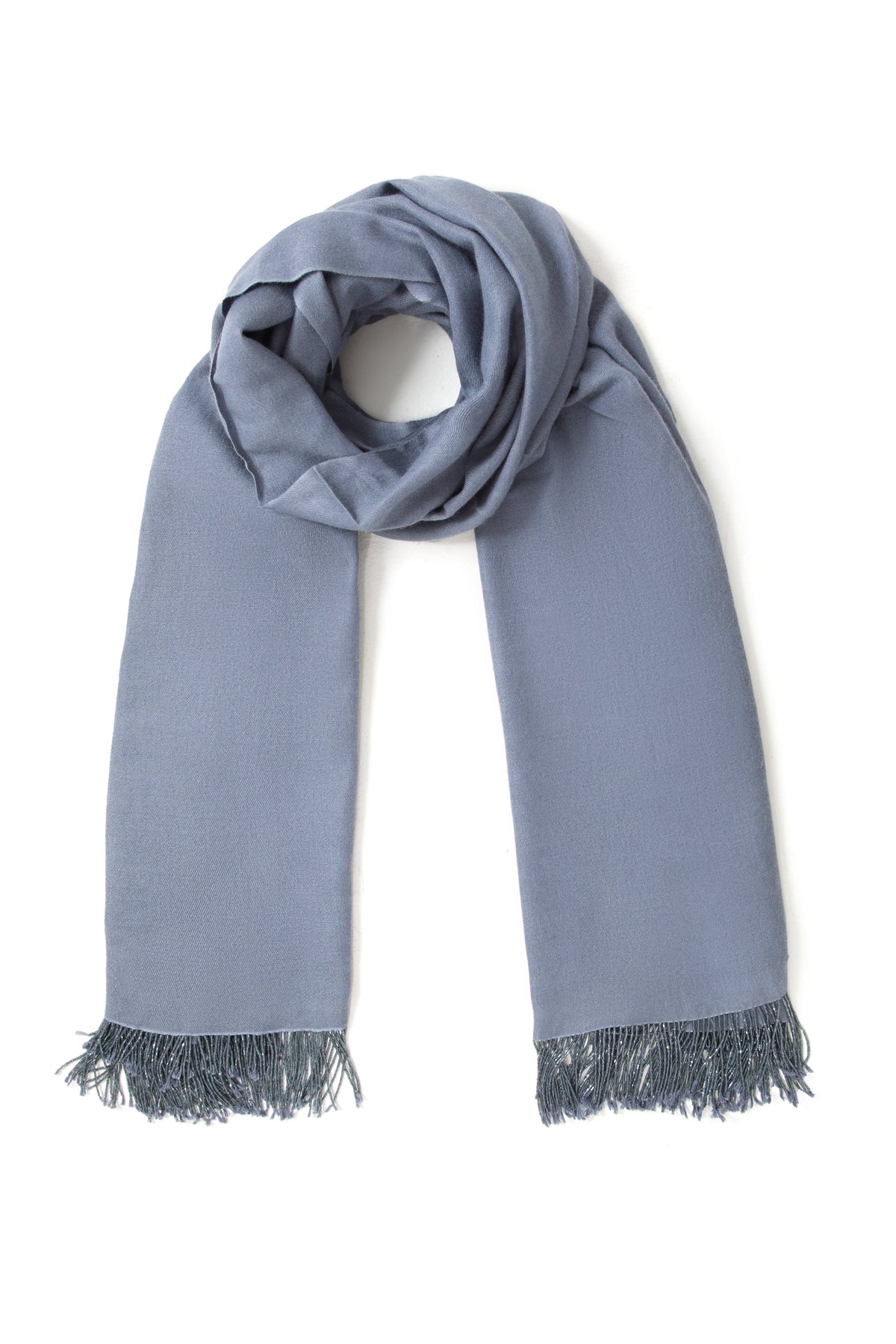 Grey Pashmina Shawl with Beaded Tassels