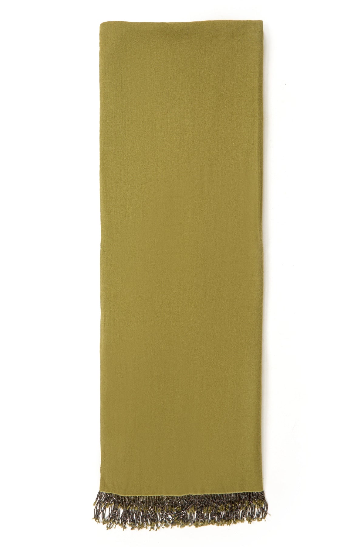 Khaki Pashmina Shawl with Beaded Tassels