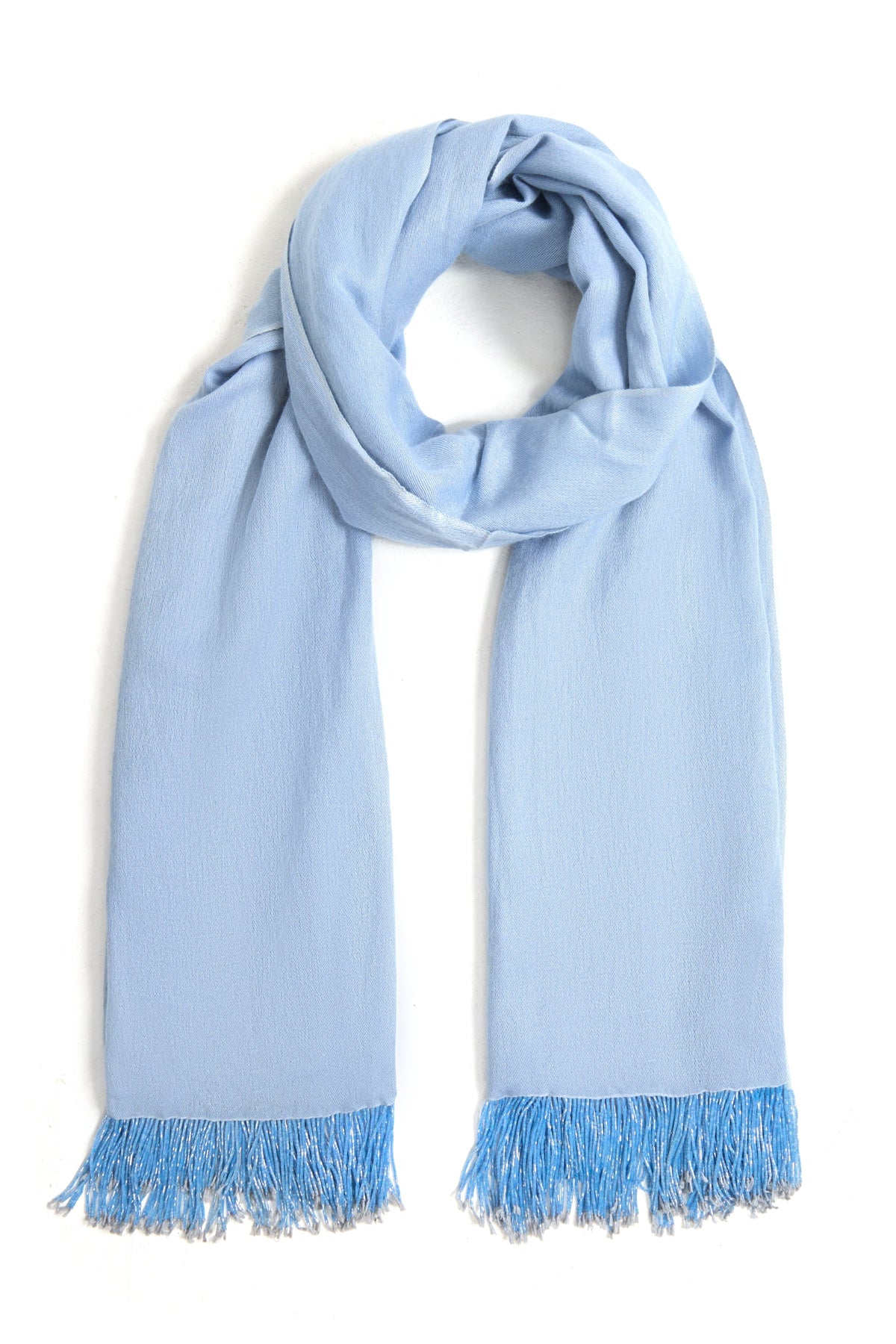Light Blue Pashmina Shawl with Beaded Tassels