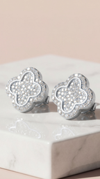 Clover Flower Pavé Crystal Stud Earrings
