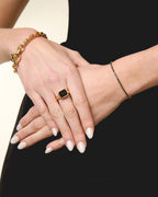 Square Gold Cocktail Ring: Black