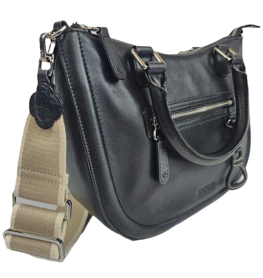 SADDLER "Chloe" Real Leather Twin-Handle Handbag with Crossbody Strap, Handmade, with Keepsake Pouch