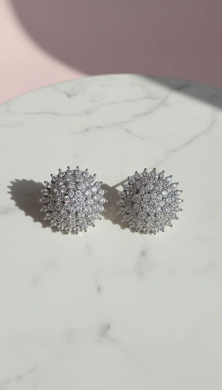 Round Cluster Crystal Stud Earrings