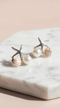 Starfish & Seashell Gold Plated Pearl Stud Earrings